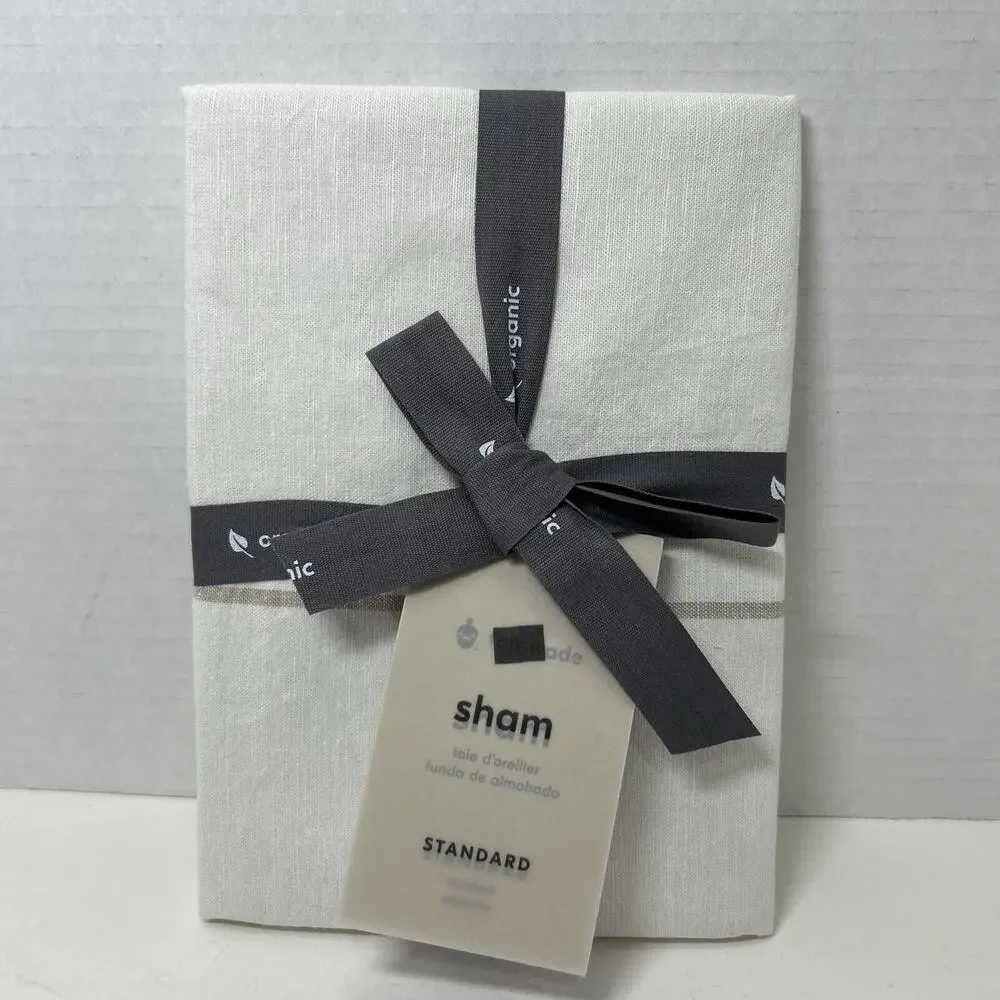 West Elm Organic Hemp + Cotton Serene Stripes Standard Pillow Sham Ivory/ Tan